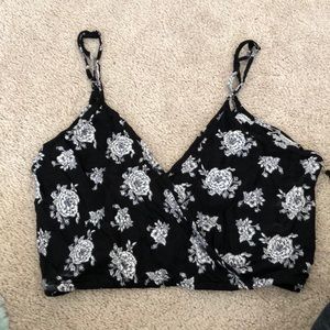 Floral black and white crop top